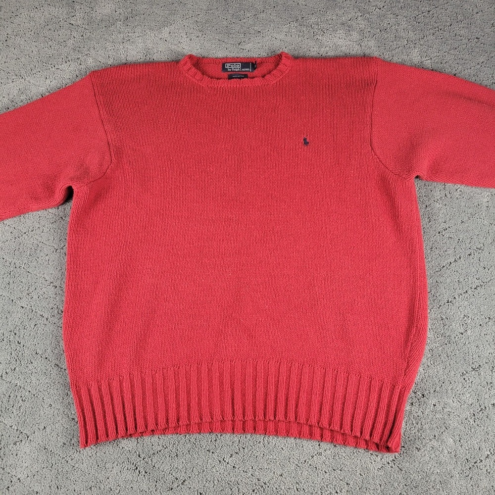 VTG Polo Ralph Lauren Sweater Mens XL Red Crew Neck Heavy Knit Pullover